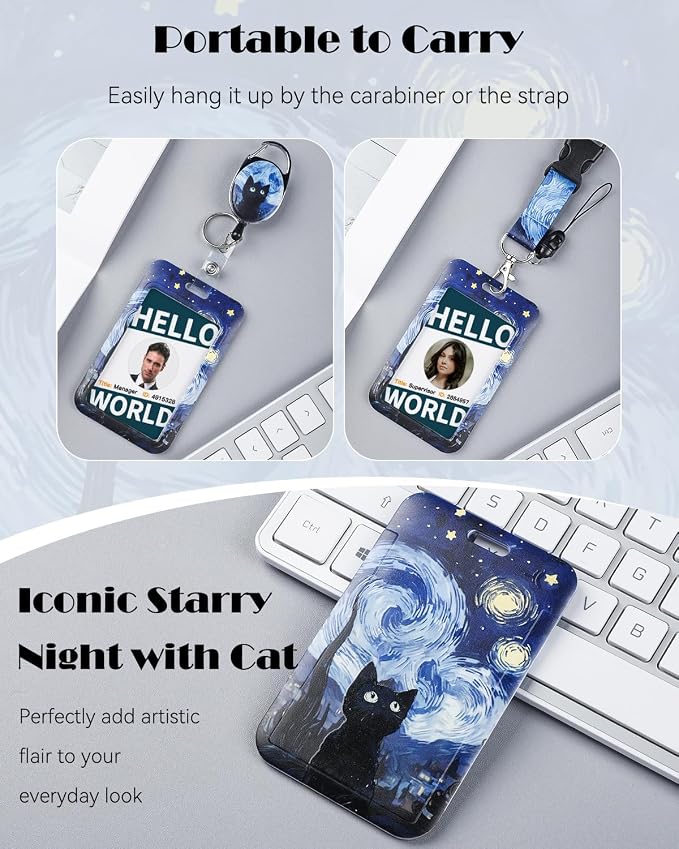 Uniclife Fashionable Sliding Badge Holder Starry Night & Black Cat Plastic Card - Image 6