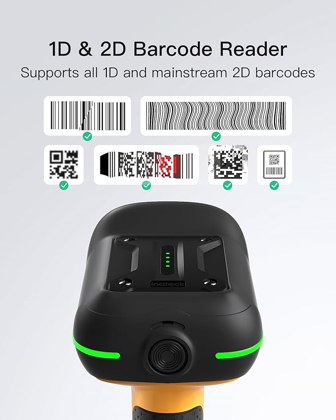 Inateck Industrial Barcode Scanner Bluetooth, 1D 2D QR Code Scanner Wireless with IP67 Waterproof and Dustproof, Handscanner with App & SDK, BCST-75-DeskLoop Office