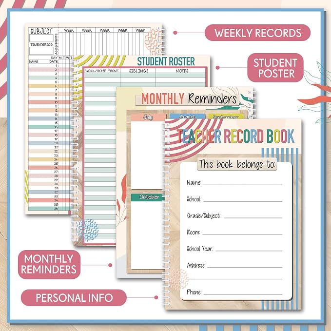Fuyoooo Teacher Record Book Teacher Grade Books 2026-2027 Spiral Bound Record - Image 3