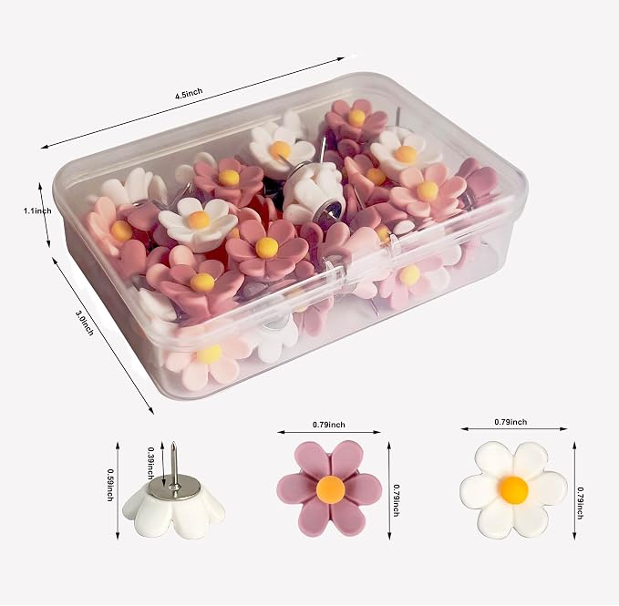 Cute Push Pins for Bulletin Board, Office Decor for Women Flower Thumb Tacks - Image 2