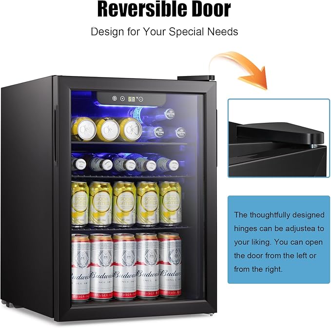 Antarctic Star Beverage Refrigerator Cooler-85 Can Mini Fridge Glass Door for Soda Beer Wine Stainless Steel Glass Door Small Drink Dispenser Digital Display for Home, Office Bar,2.4cu.ft-DeskLoop Office