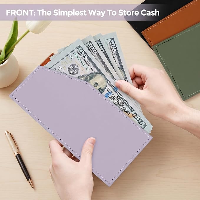 KONVINIT PU Leather Cash Envelope Wallet, Reusable Cash Envelopes - Image 4