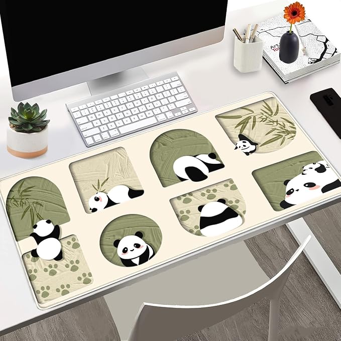 Cute Kawaii Panda Desk Mat Large Beige Mouse Pad XXL Mouse Pad Keyboard Mat - Image 2