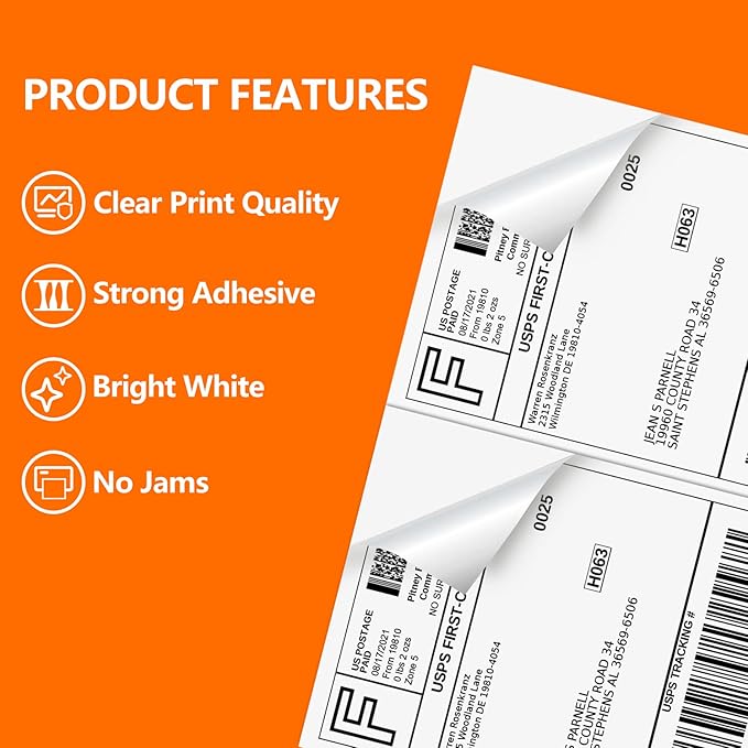 1000 Half Sheet Self Adhesive Shipping Labels, 8.5" x 5.5" Address Labels for Laser & Inkjet Printers(1000 labels-500 Sheet)-DeskLoop Office