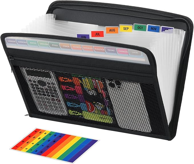 H4D Accordion File Organizer, 13 Pocket Expanding File Folder, Front Mesh Pouch by H4D