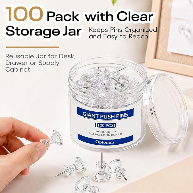 Optomni Giant Push Pins 100 PCS, 1 Inch Large Clear Push Pins - Image 7