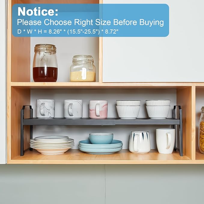 X-cosrack 25.5 Inches 3 Pack Expandable Cabinet Shelves, Stackable Shelf - Image 7