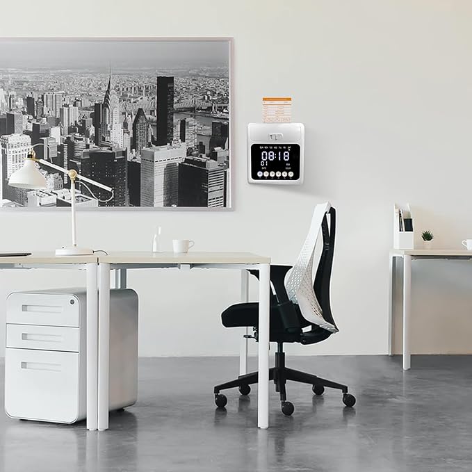 Time Clock with Passcode, Auto-Align Time Clocks for Small Business, Time Clock Punch Machine with 50-Piece Time Cards, and One Ink Ribbon Cartridge-DeskLoop Office