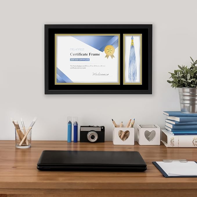 MELANNCO Diploma Frame with Tassel Holder, Horizontal or Vertical Wall Mount - Image 3