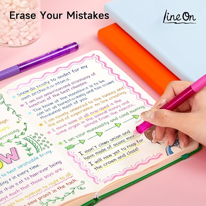 Lineon Erasable Gel Pens, 15 Colors Retractable 0.5mm Fine Point Erasable Pens - Image 3