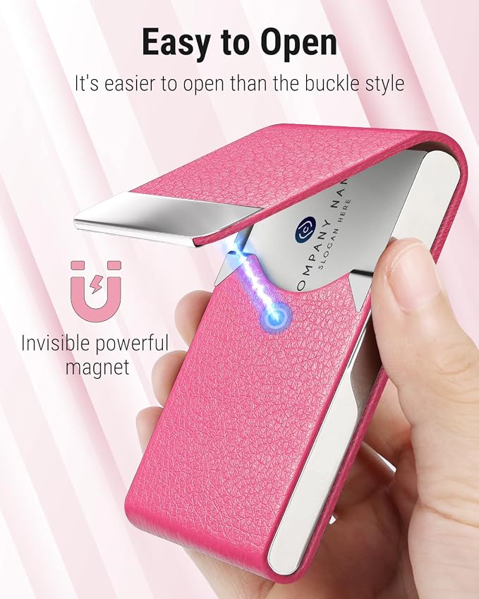 MaxGear Business Card Holder, PU Leather Business Card Case, Rose Red | - Image 3