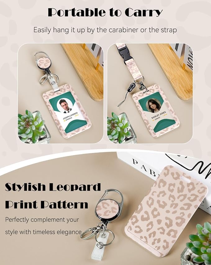 Uniclife Fashionable Sliding Badge Holder Light Brown Leopard Print Plastic Case - Image 3