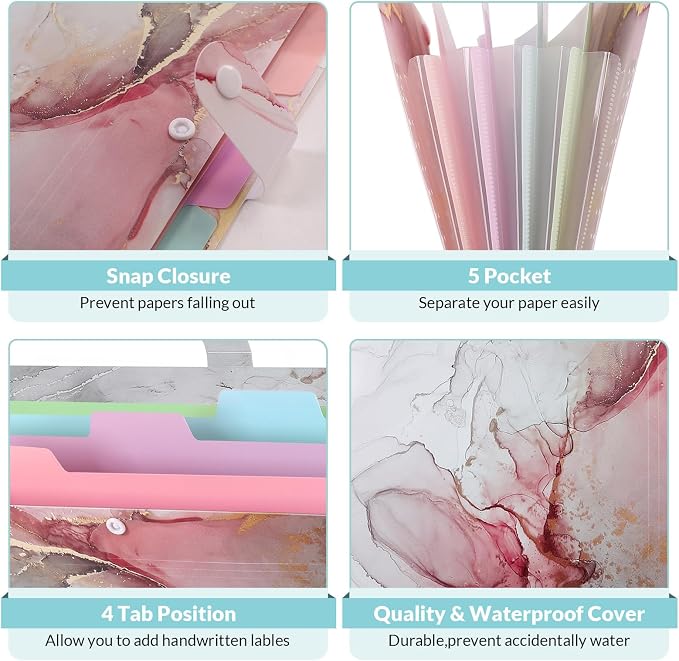 SKYDUE 5 Pockets Expanding File Folder, File Folders, Cute Accordion File - Image 3