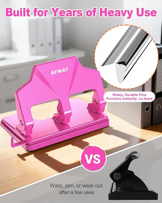 AFMAT 3 Hole Punch Heavy Duty, 40-Sheet Three Hole Punch, 50% Reduced Effort - Image 4