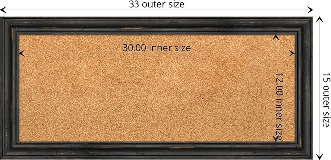 Amanti Art Natural Cork Board for Wall, 15x33 Vision Board with Black Wood Frame, Medium Corkboard Office Decor for Home Organization, Rustic Farmhouse Corkboard Pinboard to display items for home-DeskLoop Office