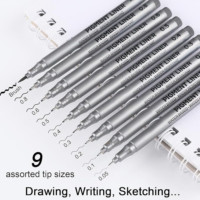 Dyvicl Micro-Pen Fineliner Pens, Black Pigment Liner Multiliner Archival Ink Micro Fine Point Pens for Drawing, Sketching, Journaling, Doodling, 9 Pack-DeskLoop Office