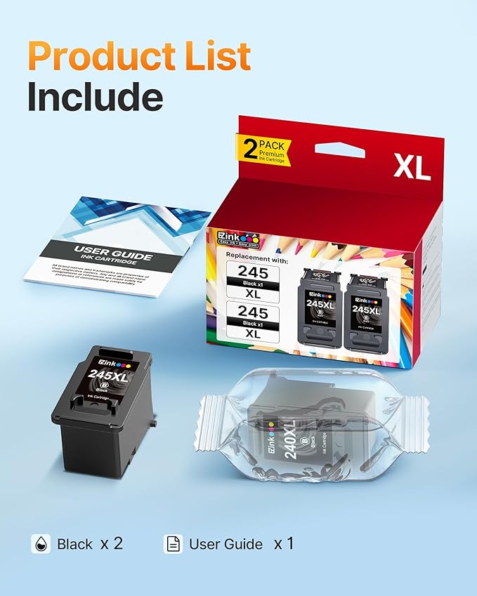 E-Z Ink 245XL Ink Cartridge Replacement for Canon 245XL Black Ink 245 XL PG-245XL PG245XL Works with Pixma MX490 MG2522 TR4520 MG2525 TS3122 TS3322 TS202 MG2520 MG2922 MG3022 (2 Black)-DeskLoop Office