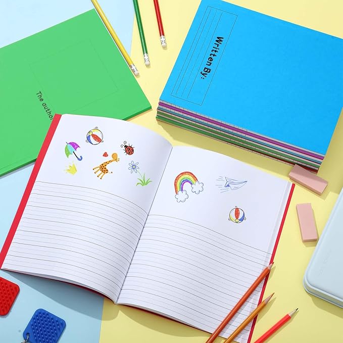 Henoyso 12 Pcs 120 Pages Primary Composition Notebooks K-2 9 3/4 x 7 1/2 Inch Journals Primary Journals Blank Books for Kids to Write Stories Kindergarten (Red,Green,Blue,Purple)-DeskLoop Office
