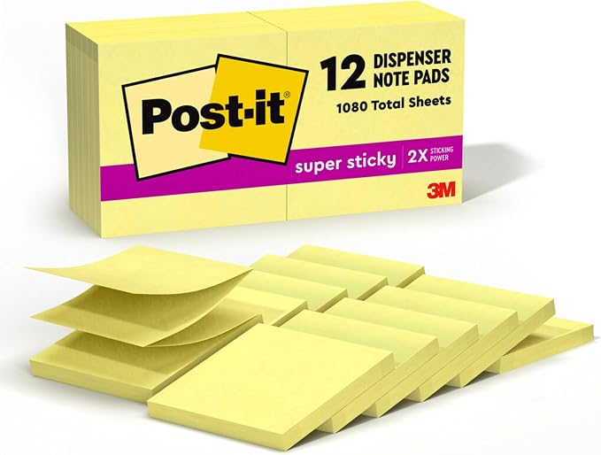 Post-it Super Sticky Dispenser Pop-up Notes, 12 Sticky Note Pads, 3 x 3 in. by Unknown