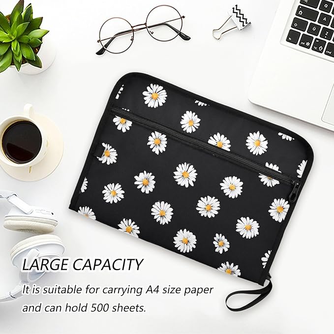Expanding File Folder White Daisy Flower Black Accordion File Organizer 13 - Image 5