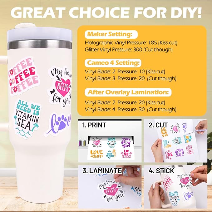 TECKWRAP Laminating Sheets Sticker Paper Laminate Sheets for Photo Paper Inkjet Printable Vinyl Squeegee Tools A4 30PCS Clear Overlay Transfer Paper, Matte Lamination Sheets, Holographic Stickers-DeskLoop Office