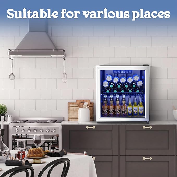 Beverage Refrigerator and Cooler, Freestanding Drink Dispenser for Soda Beer or Wine,70 Can Mini Fridge with Glass Door,Digital Temperature Control,Home, Bar, Office (Silver 1.78 Cu,Ft)-DeskLoop Office
