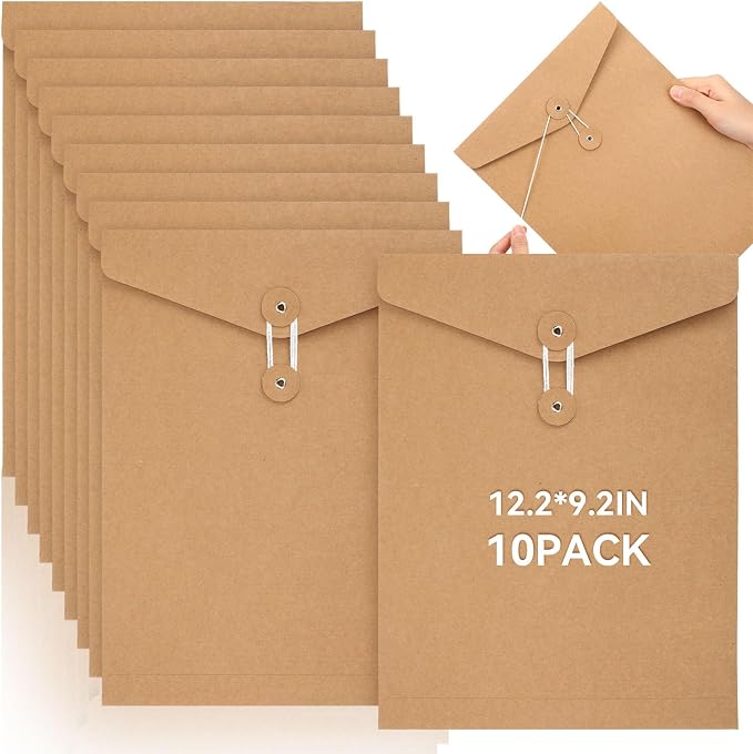 Feifeiya 10 Pack Kraft String Envelope File Folder Brown A4 Letter Size Brown by Feifeiya