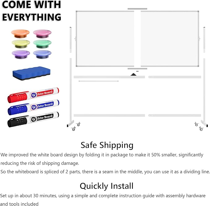 Large Rolling Whiteboard on Wheels - Image 7