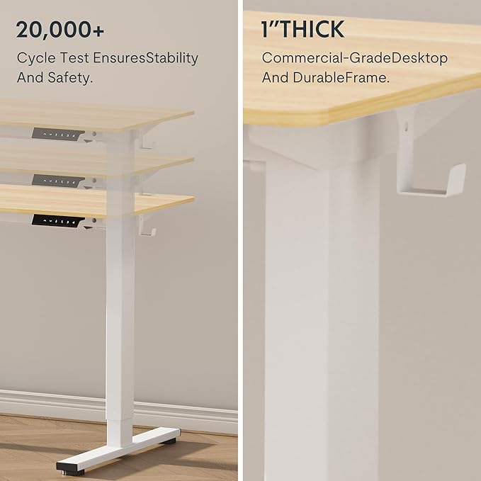 FLEXISPOT EN1 One-Piece Standing Desk 55 x 28 Inch Electric Adjustable Height Desk for Home Office and Computer Workstation (White Frame + 55" Maple Top, 2 Packages)-DeskLoop Office
