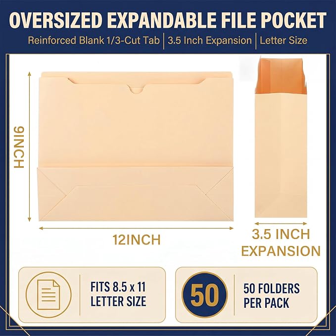 50 Pcs 3.5 Inches Expansion Manila Expanding File Pockets Manila Expanding File - Image 2