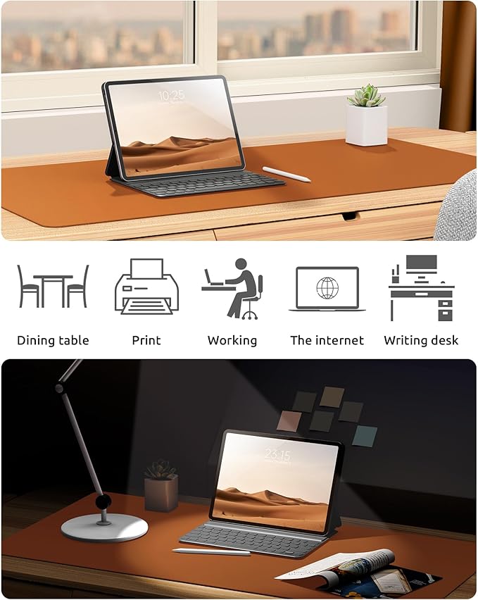 YSAGi Desk Pad Protector, Large Mouse Mat, Non-Slip PU Leather Waterproof Laptop Desk Blotter/ Writing Pad for Office and Home (23.6" x 13.8", Brown)-DeskLoop Office