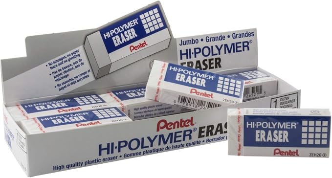 Pentel Hi-Polymer Eraser, Jumbo Size 12 pack by PentelofAmerica