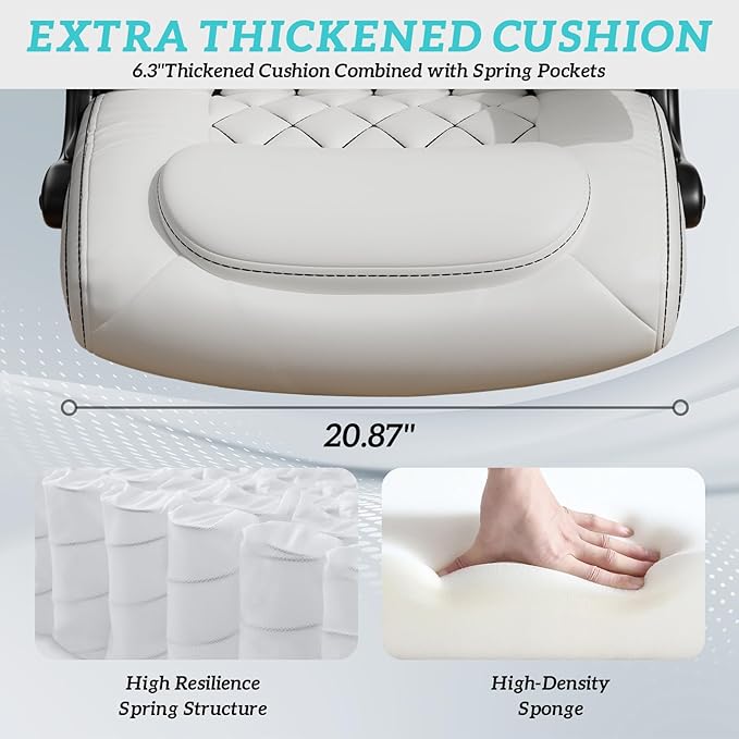 GYI O205P High Back Executive Office Chair, Big and Tall Office Chair 400LBS with Rubber Wheels,Ergonomic Adjustable Computer Desk Chairs with Padded Flip-up Armrests,Lumbar Support (White)-DeskLoop Office