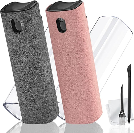 2 Pack Screen Cleaner Spray and Wipe for Laptop Monitor and Car Screens, Phone Touchscreen Mist Cleaning Kit for Cellphone, Tablet, PC, Computer, LCD, Eyeglass, iPhone, iPad, Mac Pro - Grey and Pink-DeskLoop Office