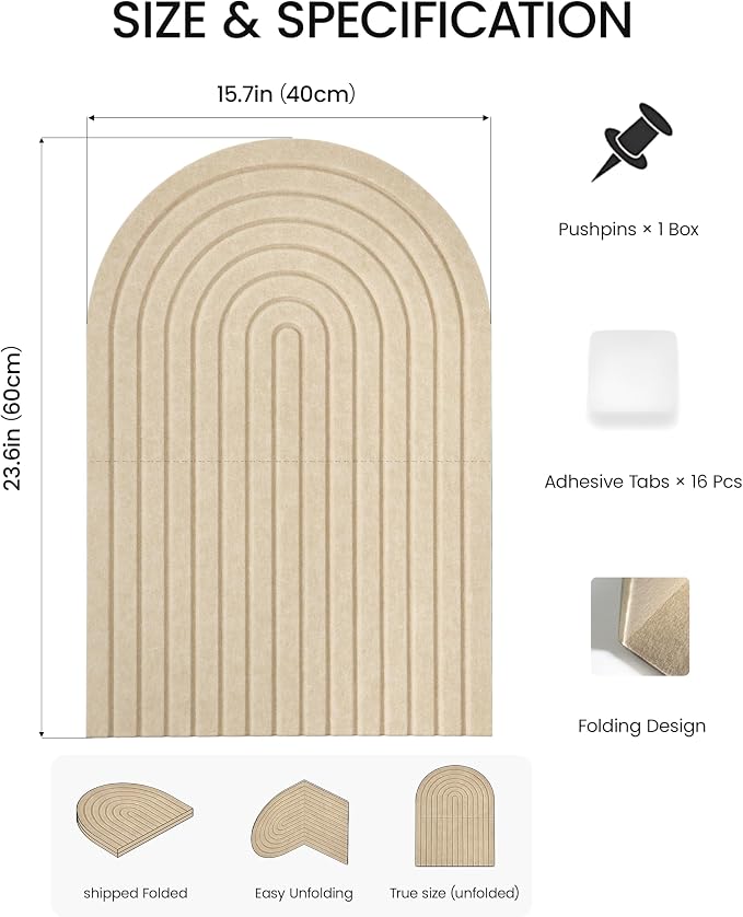 Large Arched Felt Bulletin Board 24"x16", 1/2" Thick Foldable Pin Board - Image 3