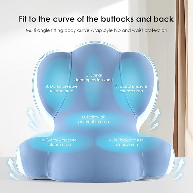 FLORICH Memory Foam Truck Seat Cushion with Adjustable Strap,Seat Cushion and Lumbar Support Pillow for Car Office Chair, Ergonomic Back Support & Sciatica Relief for Long Drives(Blue)-DeskLoop Office