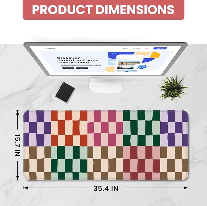 Aesthetic Desk Mat, Cute Checkered Pattern Desk Pad Protector - Image 2