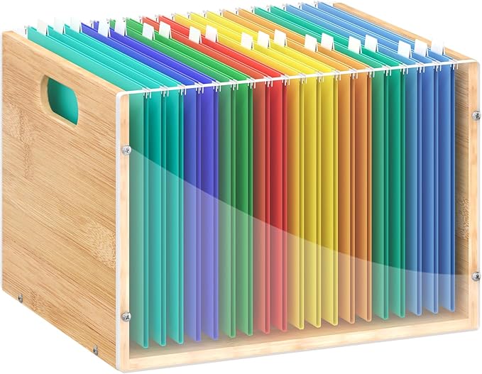 Sbanmao Clear Acrylic File Box Organizer, Bamboo Hanging Folder Storage Boxes by shengbaomaoyi