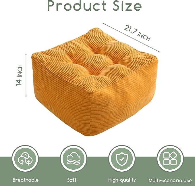HIGOGOGO Square Stuffed Pouf Ottoman, Corduroy Poufs with Foam Chunk Filling, Furry and Fluffy Pouf Foot Stool Storage Ottoman, 21 X 21 Floor Poufs Foot Rest for Living Room, Orange-DeskLoop Office