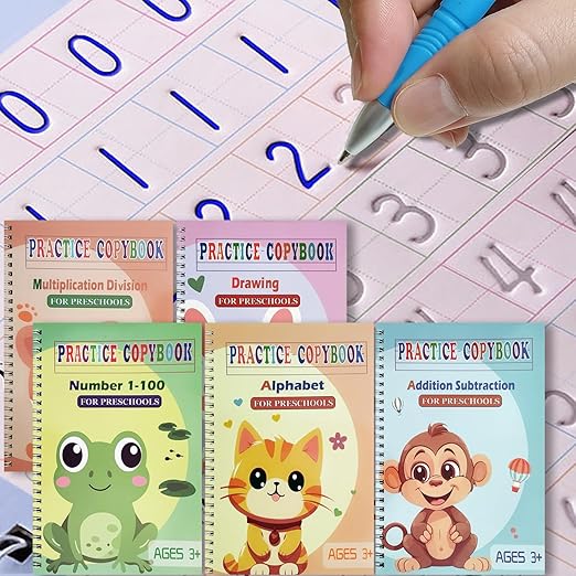 Reusable Grooved Handwriting Workbooks,Magic Copybook,Magic Writing Practice Copy Books, to Help Children Improve Their Handwriting Ink Practice Age 3-8 Calligraphy for Kids(5-Book Gift Set)-DeskLoop Office