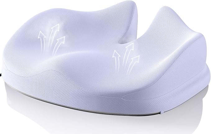 Benazcap Large Seat Cushion for Office Chair Memory Foam Coccyx Pain Relief Cushion Pillow for Back Support Non-Slip Seat Pad for Office Desk, Car Seat, Wheelchair, Sciatica-Blue-DeskLoop Office