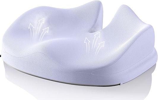 Benazcap Large Seat Cushion for Office Chair Memory Foam Coccyx Pain Relief Cushion Pillow for Back Support Non-Slip Seat Pad for Office Desk, Car Seat, Wheelchair, Sciatica-Blue-DeskLoop Office