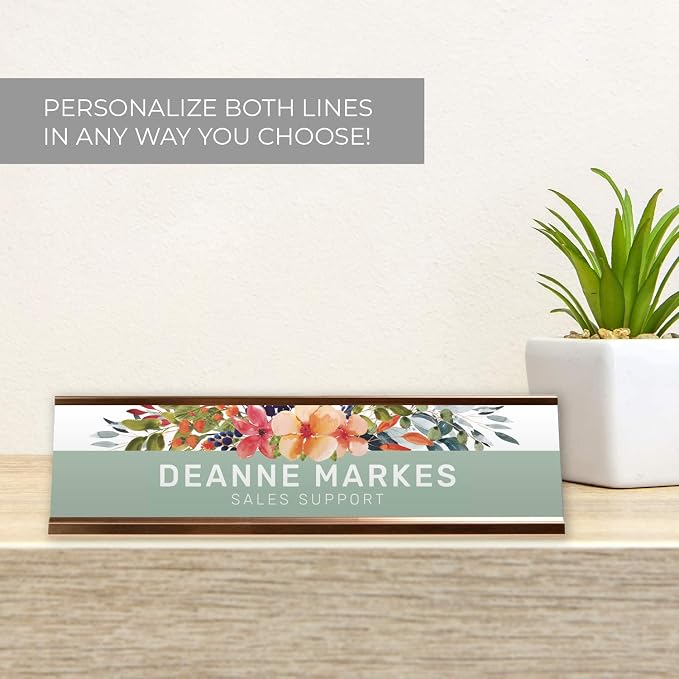 Personalized Mint Floral Desk Plate / 2" x 8" Custom Flower Office Sign/Chic - Image 3