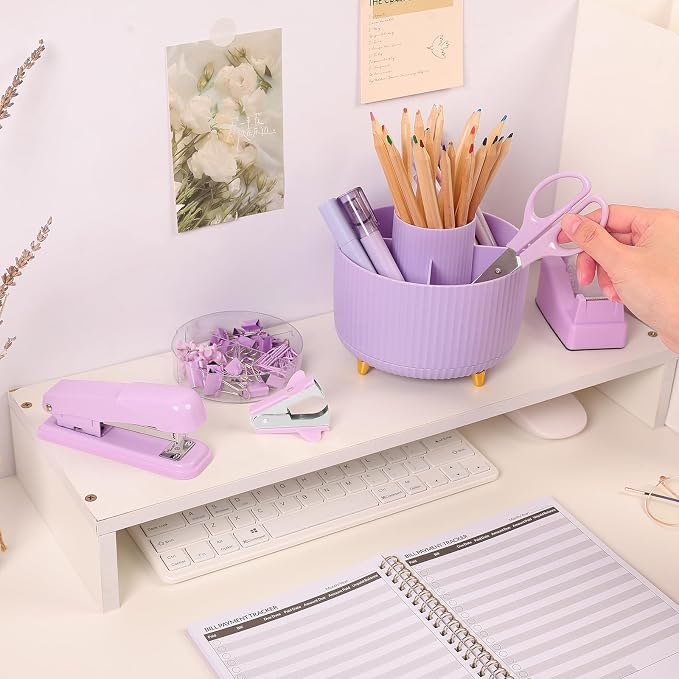 SKYDUE Purple Office Supplies Set, Pencil Holder - Image 2