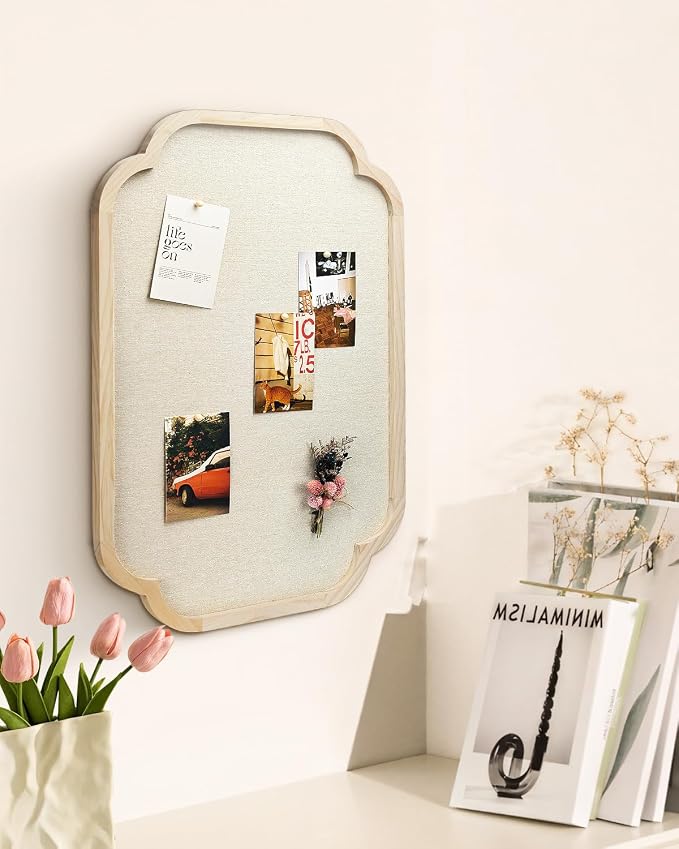 Modern Scalloped Pinboard, 17.7" x 23.6" Rustic Fabric Bulletin Board, Natural - Image 5