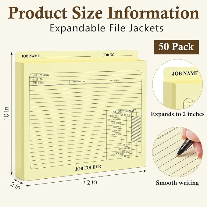Maitys 50 Pack Expandable Job Folder 12" x 10" Heavy Duty Manila File Jackets - Image 2