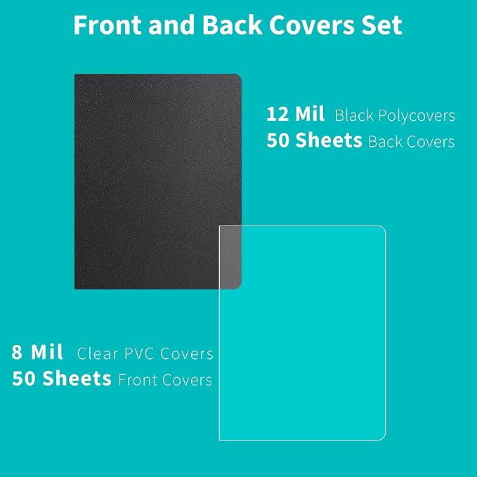 Binditek 100 Pack Binding Covers and Backs Set, 8.75 x 11.25 Inches, 50 Clear - Image 2