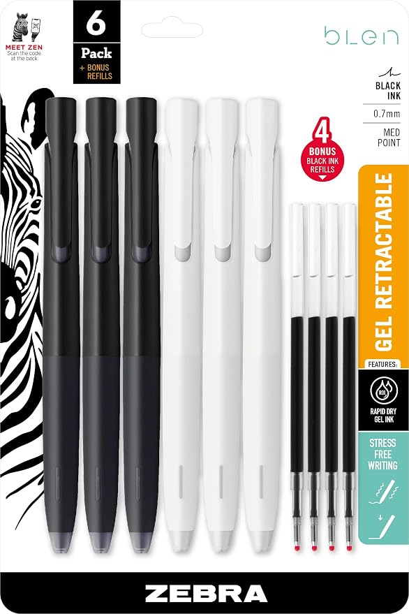 Zebra Pen bLen Gel Pens 0.7mm Medium Point Black Ink 6-Pack by ZebraPen