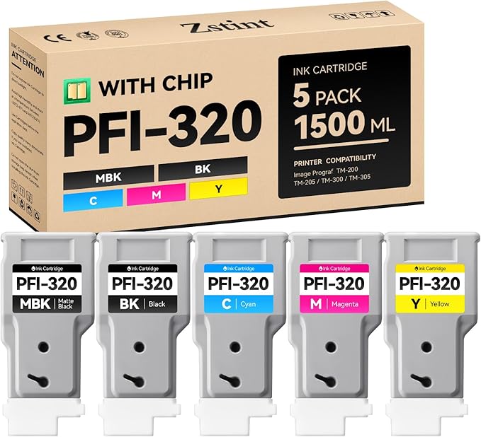 PFI-320 Pigment Ink Tank Set 5-Pack 300ml High Capacity Replacement for Canon PFI-320 PFI320 Ink Cartridges Compatible with Canon imagePROGRAF TM-200 TM-205 TM-300 TM-305 Printer Black Yellow Magenta-DeskLoop Office