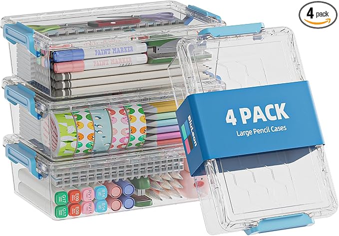 BiuLeon 4 Pack Extra Large Pencil Box, Plastic Pencil Case Organizer, Stackable by Unknown